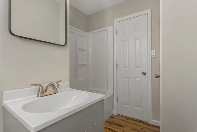 a bathroom with a bathtub