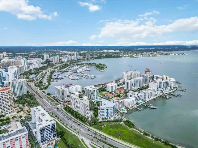 a view of a city with tall buildings