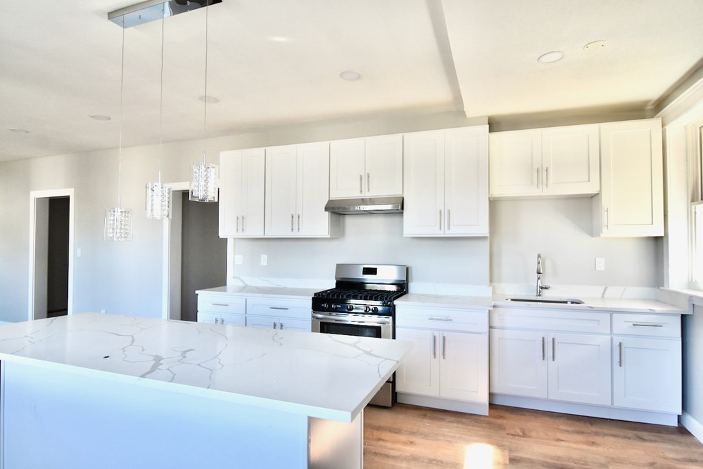 105 Homestead Street, Unit 2 Boston, MA 02121 - Photo 5 of 19 a kitchen with white cabinets and stainless steel appliances