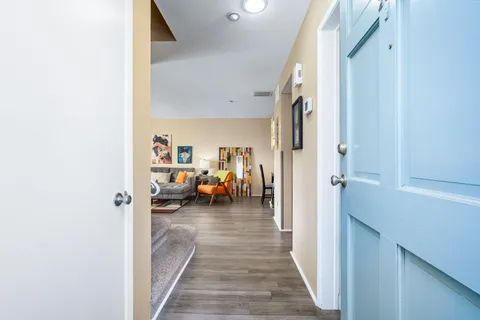 a view of a hallway with kids room
