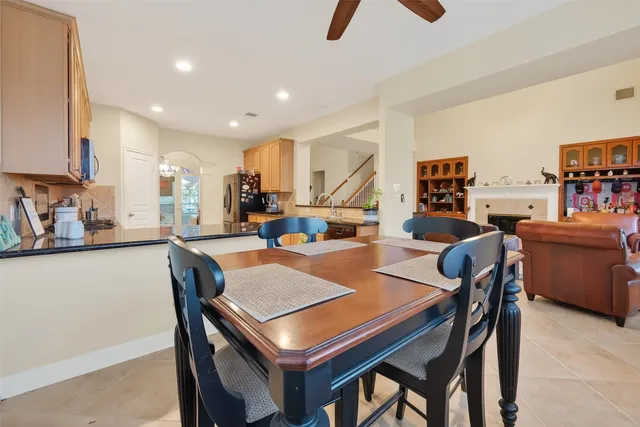 a view of a dining area with furniture