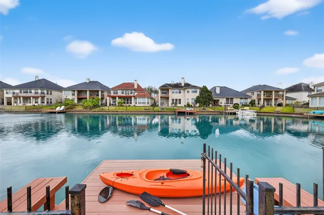 a view of a lake with a terrace