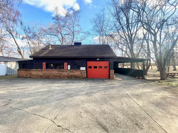 a view of a street with large tree