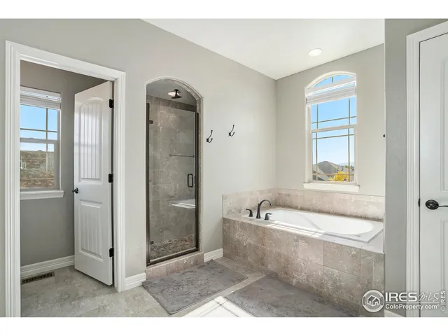 a bathroom with a bathtub and a shower