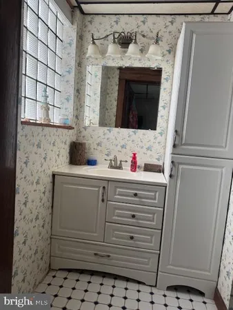 a room with water heater and a table