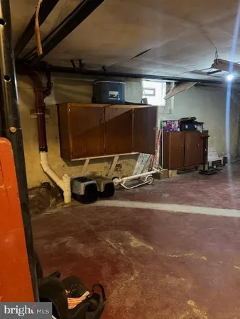 a bathroom with a small car parked