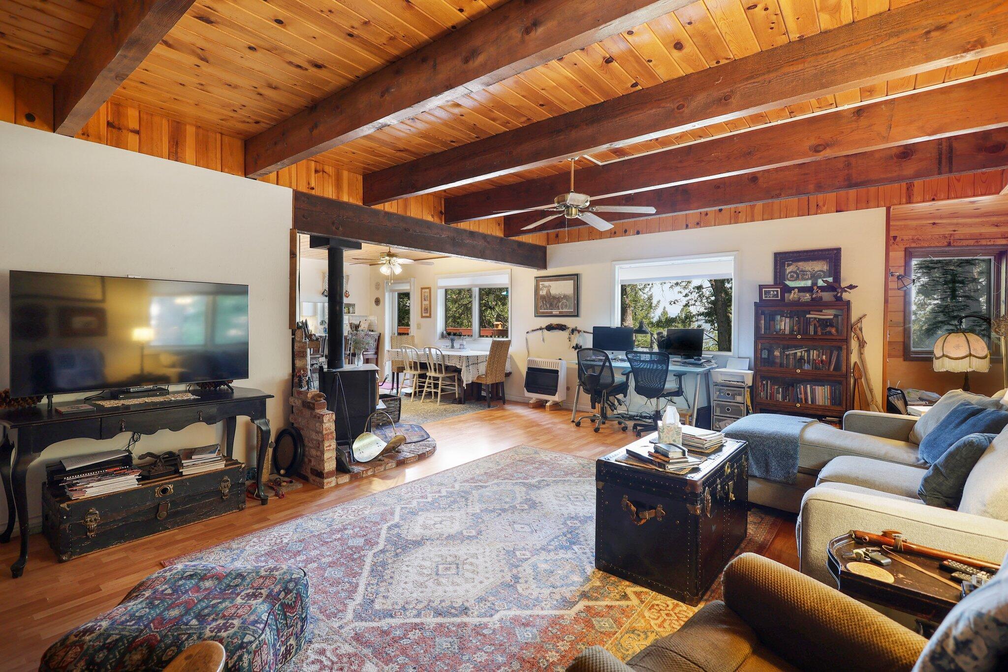 27960 Bullskin Ridge Road Oak Run, CA 96069 - Photo 6 of 62 Open beam ceilings in living room