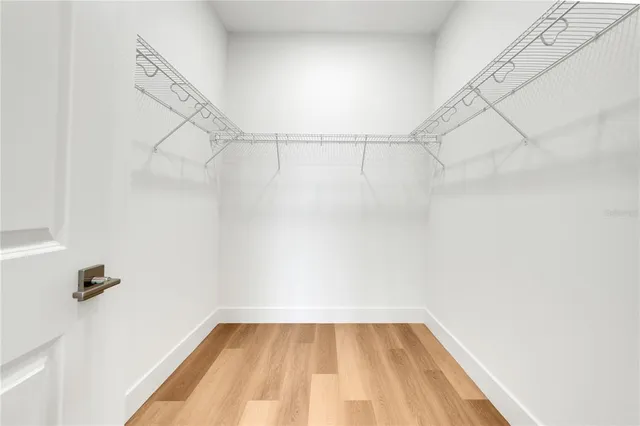 a view of a room with racks on the wall