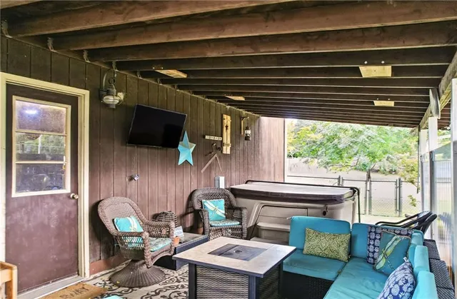 a outdoor living space with furniture