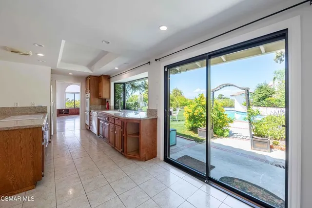 a open kitchen with a large window