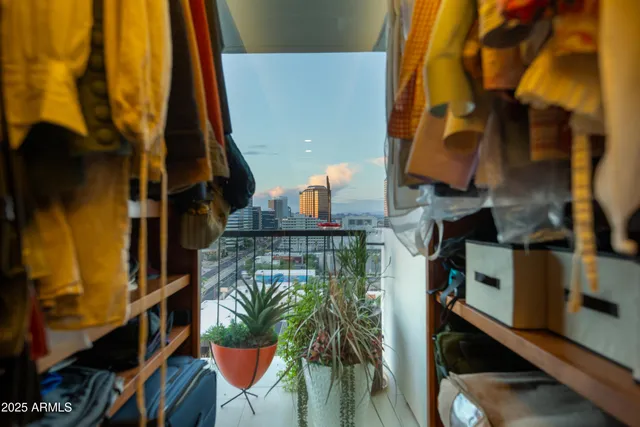 a view of a garden with a fountain