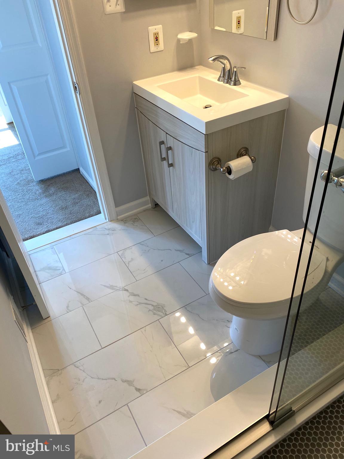 8081 Barcarole Court Springfield, VA 22153 - Photo 31 of 64 a bathroom with a sink a toilet and a mirror