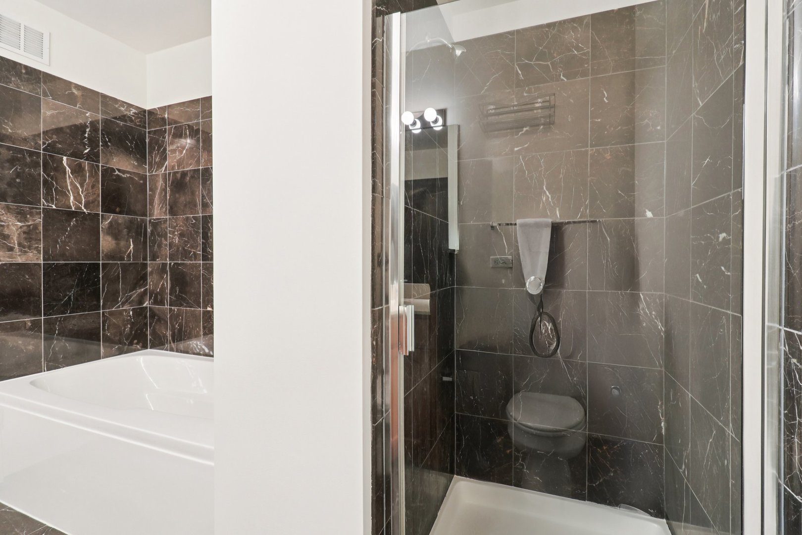 1160 South Michigan Avenue, Unit 2502 Chicago, IL 60605 - Photo 25 of 44 a bathroom with a toilet and a shower