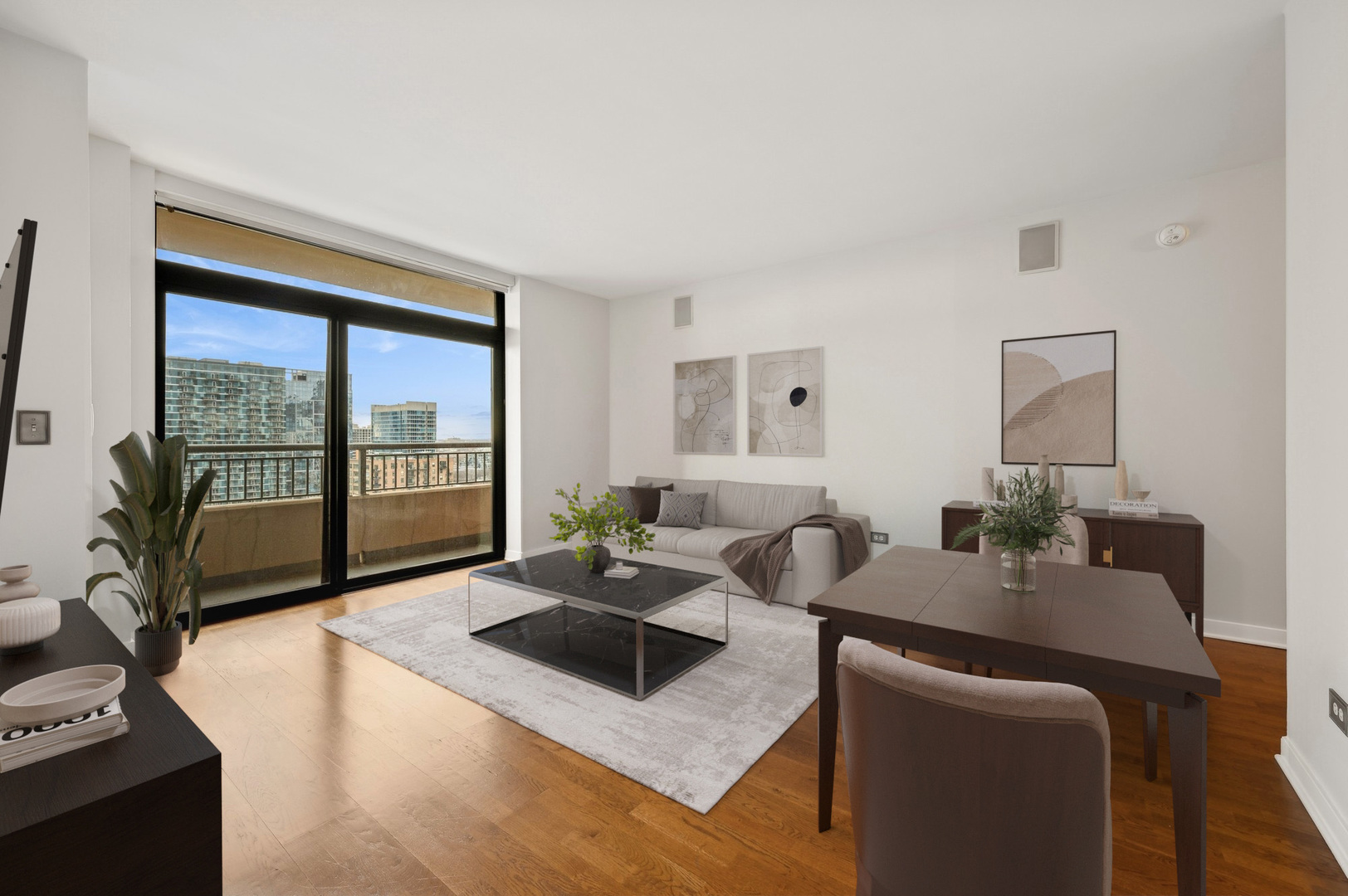 1160 South Michigan Avenue, Unit 2502 Chicago, IL 60605 - Photo 5 of 44 a living room with furniture and a large window