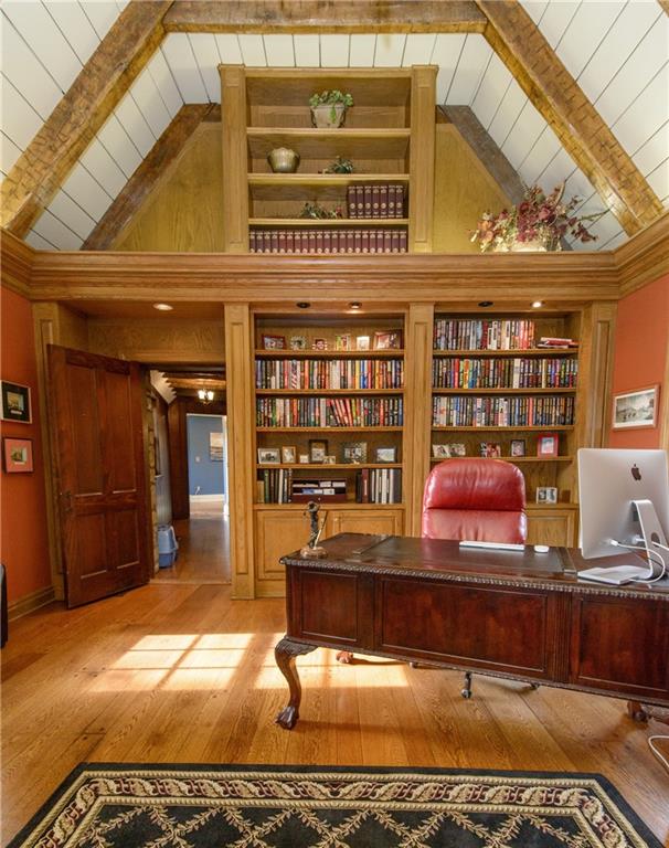 268 Merriman Road Sewickley Heights, PA 15143 - Photo 13 of 25 The log cabin is now being used as an office, but would be a fabulous great room. The ceilings are vaulted and the book shelves go the top.