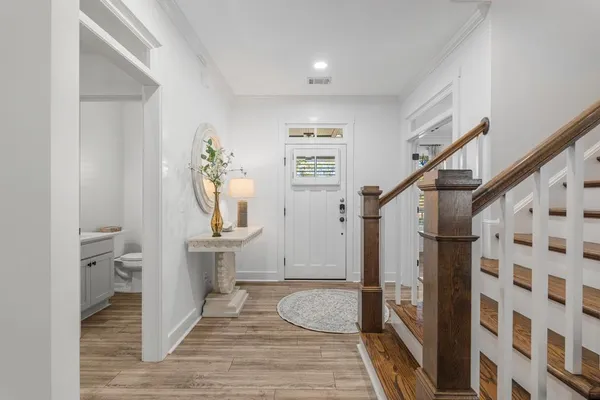 a kitchen with a stove and a microwave