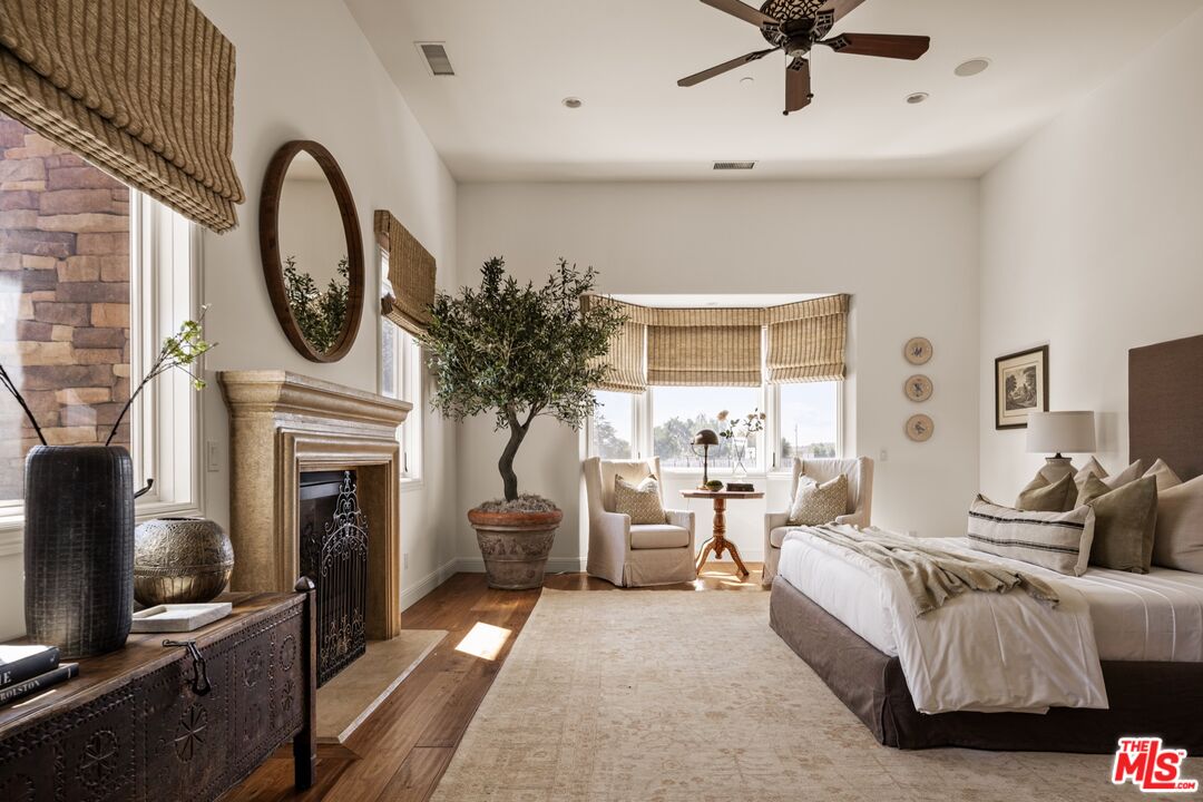 2370 North Refugio Road Santa Ynez, CA 93460 - Photo 20 of 66 a living room with furniture a fireplace and a flat screen tv