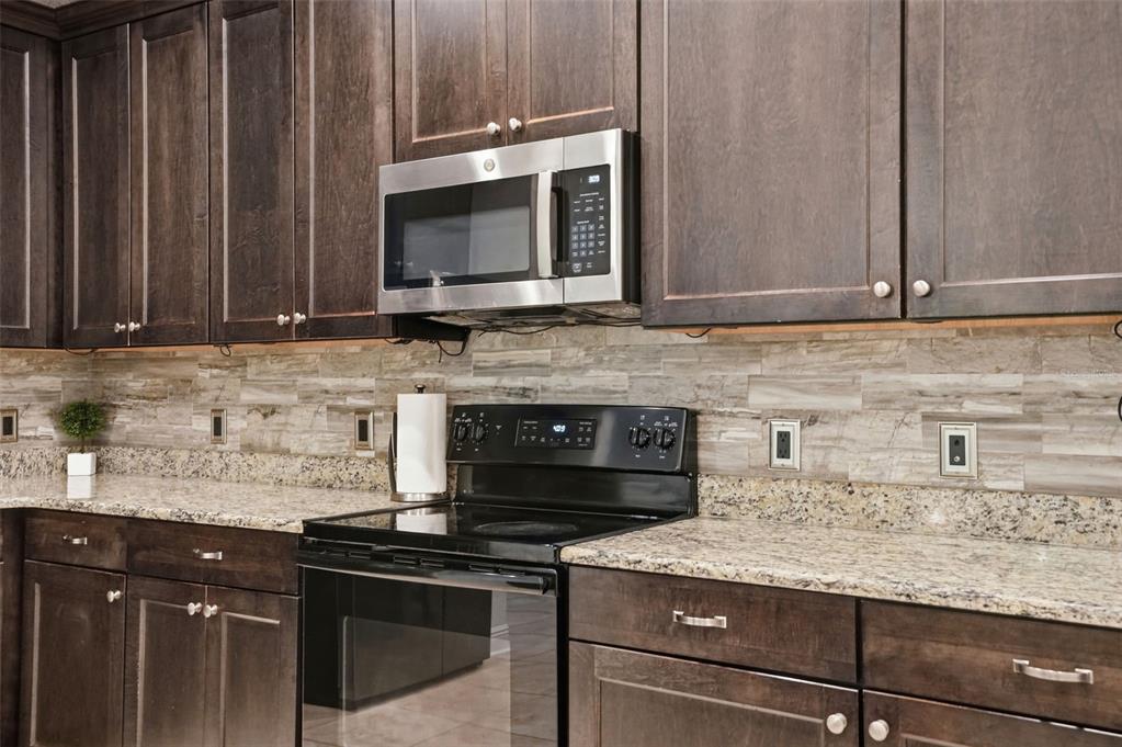 12417 Coralbean Court New Port Richey, FL 34654 - Photo 13 of 64 a kitchen with granite countertop a stove and a microwave