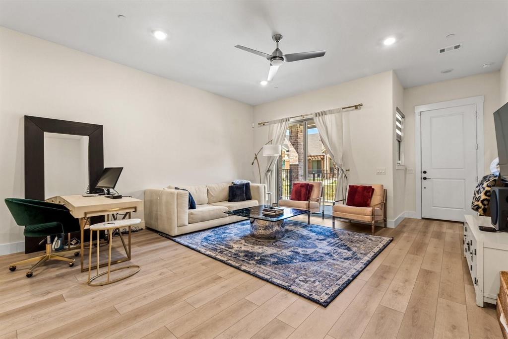 3781 Rochelle Court Prosper, TX 75078 - Photo 12 of 30 Living area featuring ceiling fan, light wood-style flooring, and recessed lighting