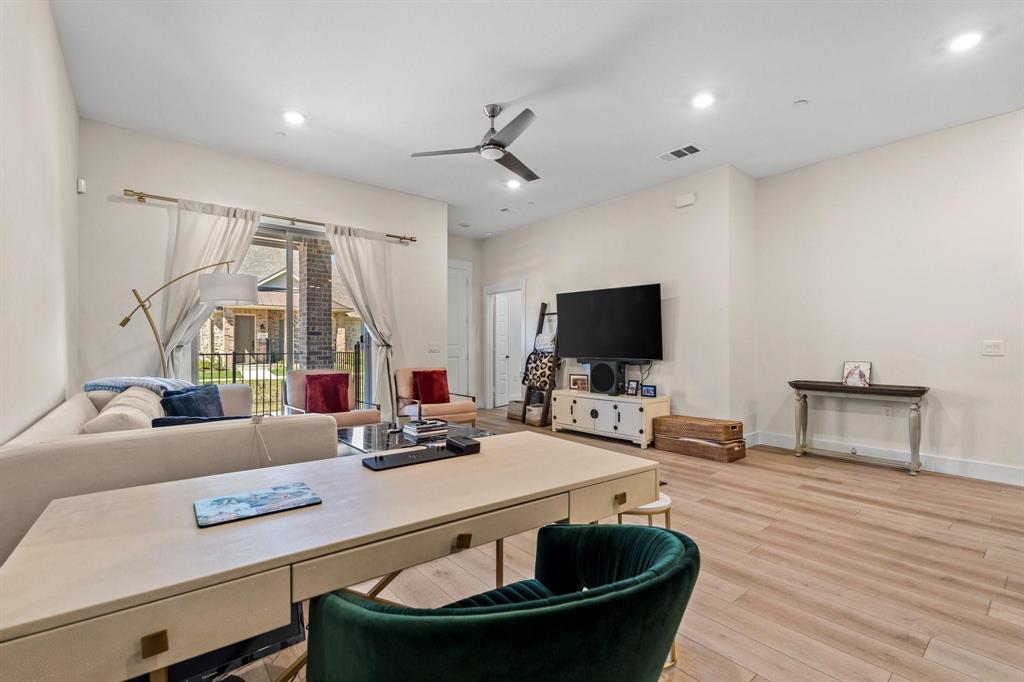 3781 Rochelle Court Prosper, TX 75078 - Photo 14 of 30 Living area with ceiling fan, light wood-style flooring, and recessed lighting