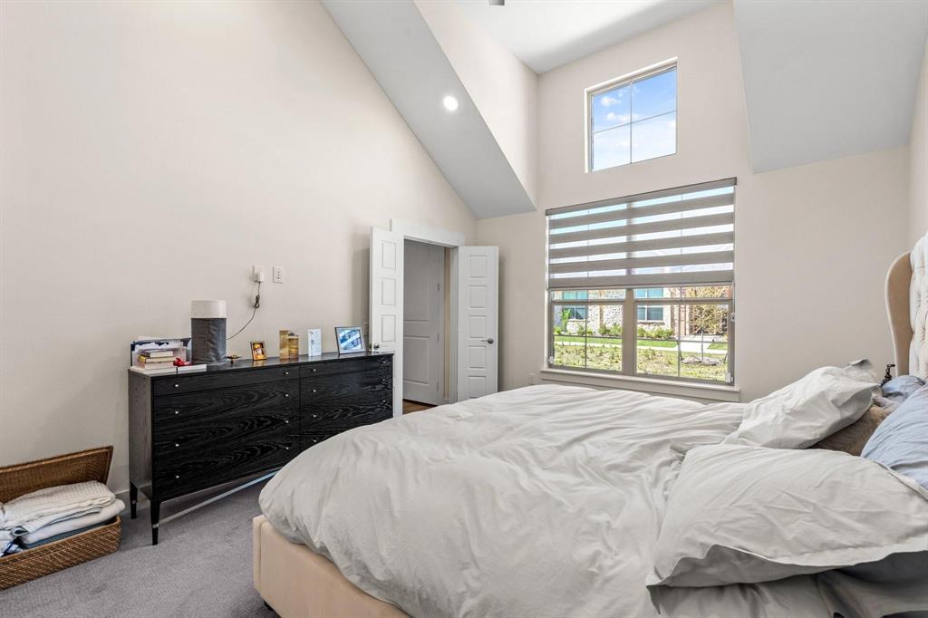 3781 Rochelle Court Prosper, TX 75078 - Photo 15 of 30 Bedroom featuring a high ceiling, carpet floors, and multiple windows