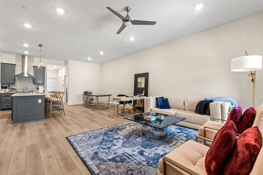 3781 Rochelle Court Prosper, TX 75078 - Photo 9 of 30 Living room featuring light wood-style floors, ceiling fan, and recessed lighting