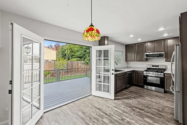 a view of a wooden roof deck