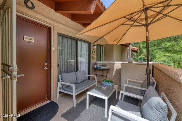 a outdoor space view with a sitting space