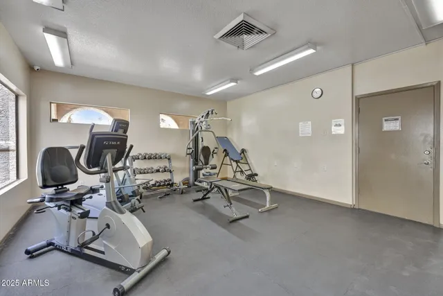 a view of a room with gym equipment
