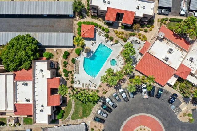 an aerial view of a house