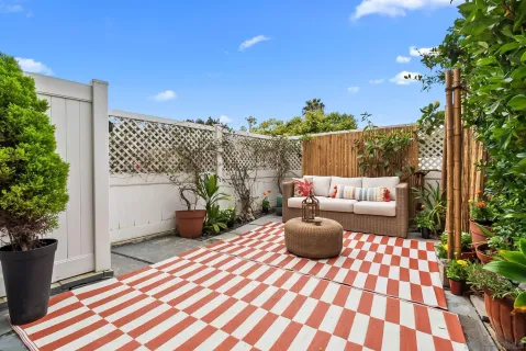 a balcony view with a couch