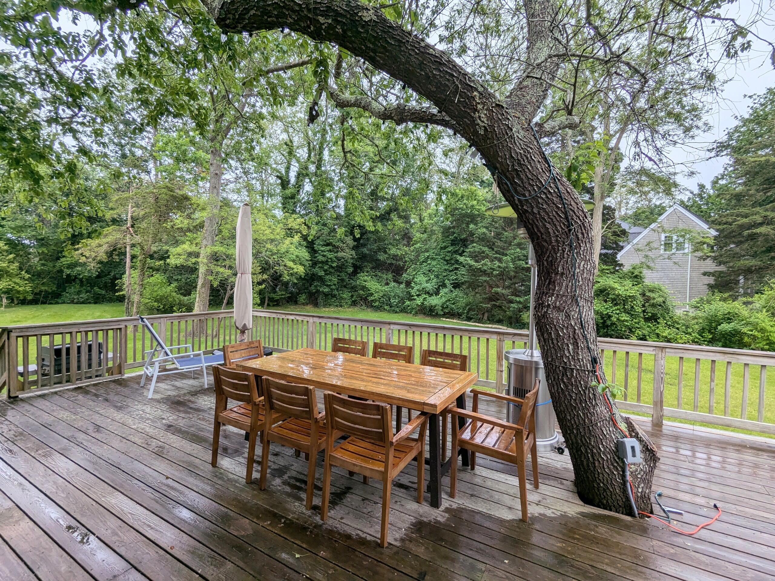 29 Pilgrim Road Dennis, MA 02638 - Photo 32 of 54 a view of a wooden chairs and table on the wooden deck