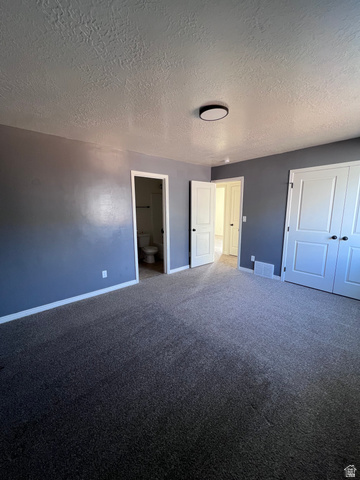 1696 South Longview Road Santaquin, UT 84655 - Photo 13 of 16 Unfurnished bedroom with a closet, ensuite bathroom, carpet, and a textured ceiling