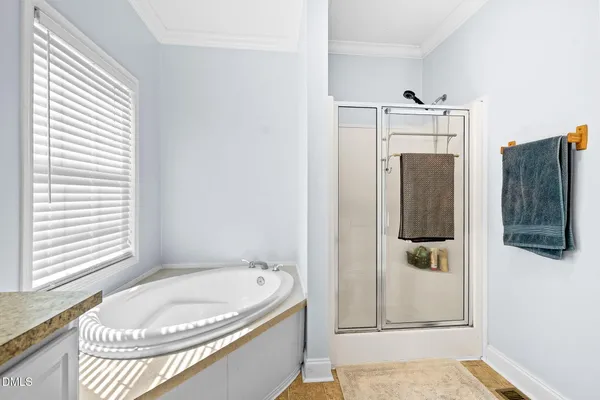 a bathroom with a tub and a shower