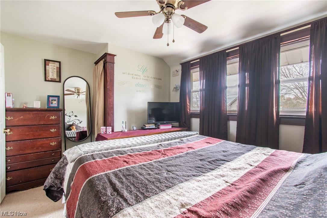 117 Morrison Street Struthers, OH 44471 - Photo 19 of 38 Bedroom featuring multiple windows, ceiling fan, and carpet