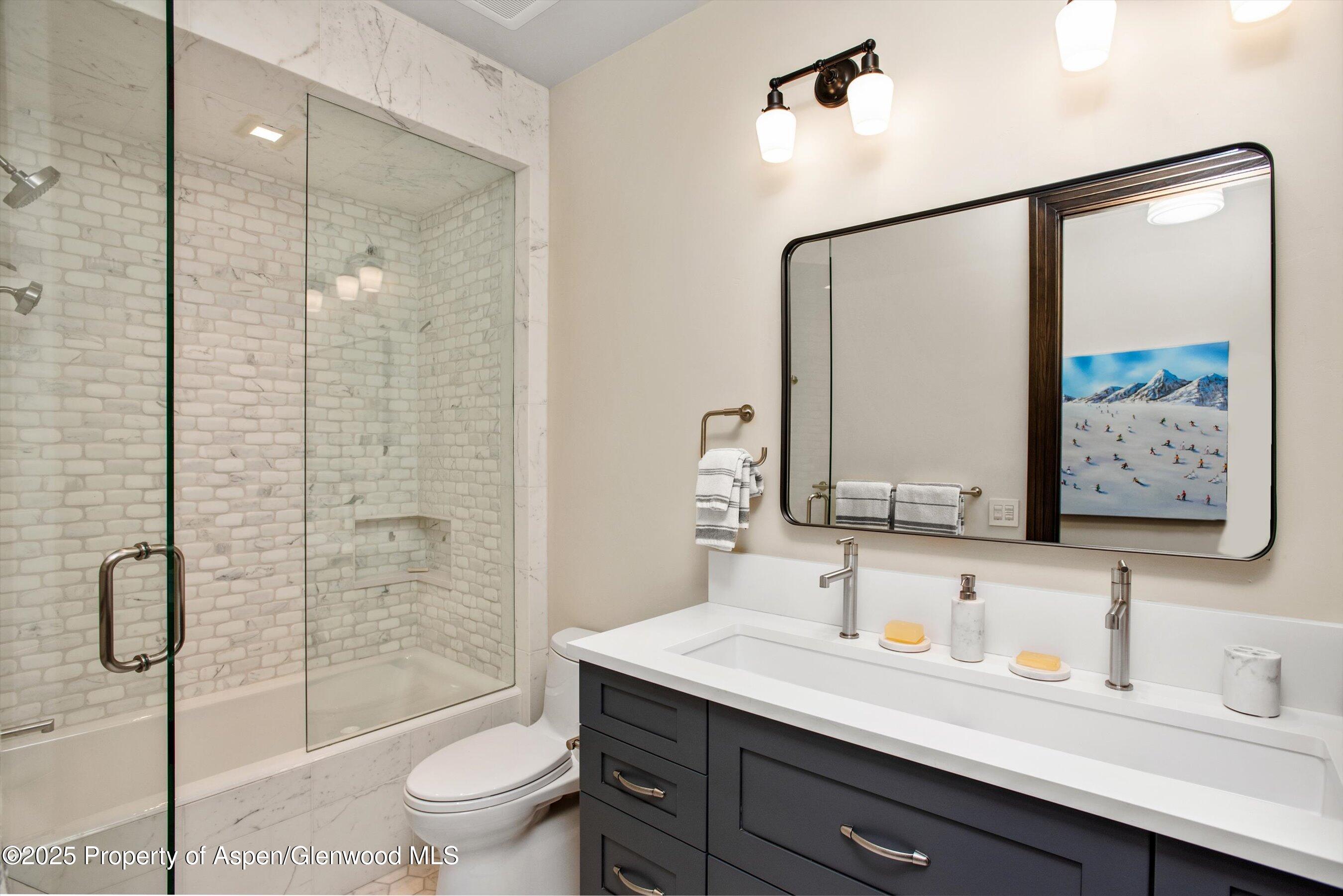 2318 Lazy O Road Snowmass, CO 81654 - Photo 26 of 50 a bathroom with a sink a toilet and shower