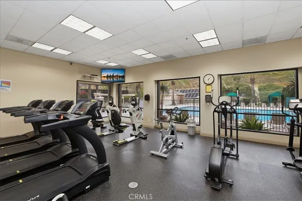a view of a room with gym equipment