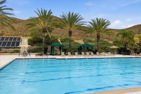 a view of a swimming pool with a garden