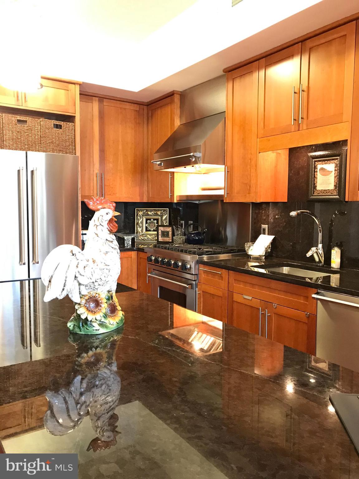 4301 Military Road Northwest, Unit 208 Washington, DC 20015 - Photo 7 of 32 a kitchen with granite countertop a stove a sink and a refrigerator