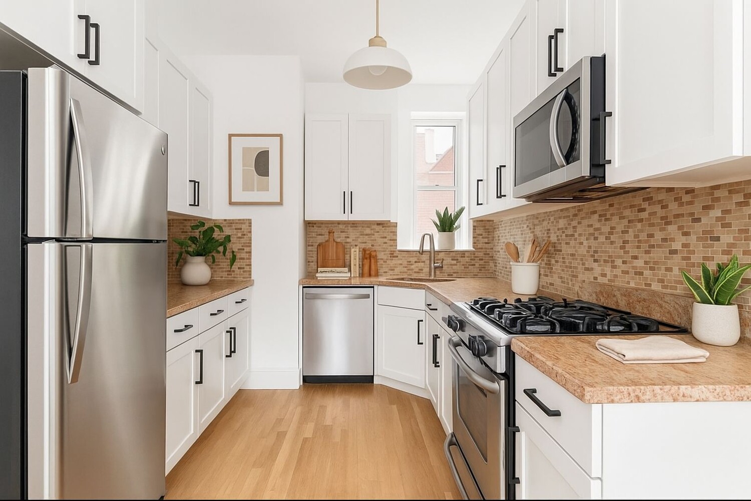 229 West 116th Street, Unit 2B Manhattan, NY 10026 - Photo 4 of 18 a kitchen with stainless steel appliances granite countertop a stove a refrigerator and a granite counter tops with white cabinets