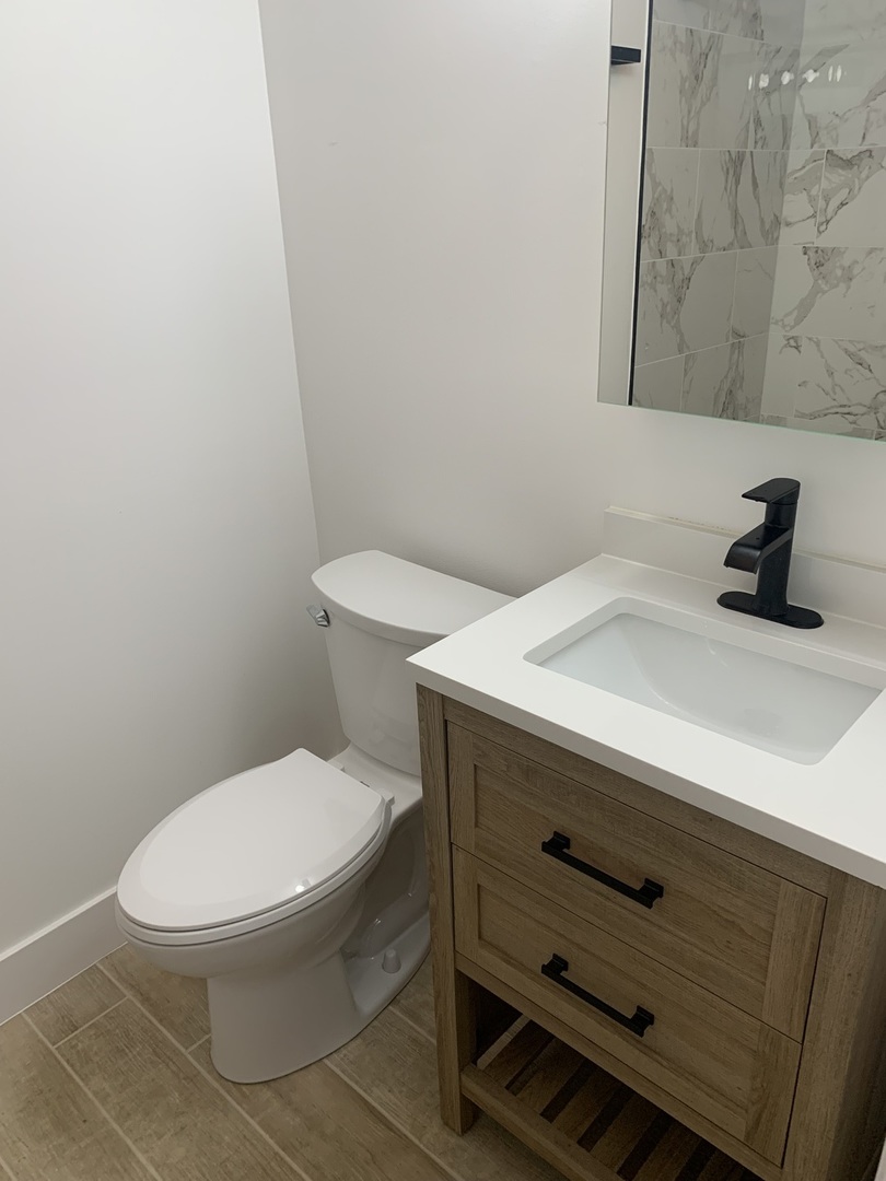 1303 West Flournoy Street, Unit 1F Chicago, IL 60607 - Photo 15 of 15 a bathroom with a toilet a sink and mirror