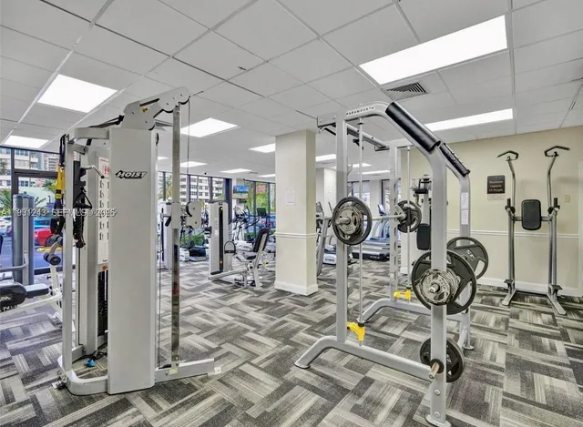 a view of a room with gym equipment