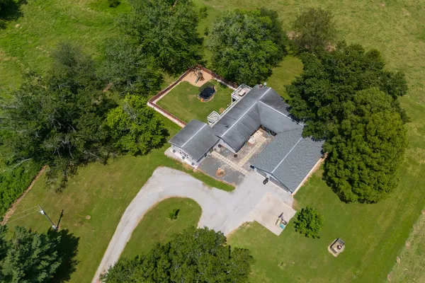 an aerial view of a house