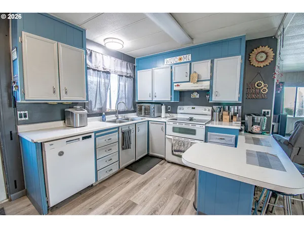 a kitchen with a sink cabinets stainless steel appliances and a window