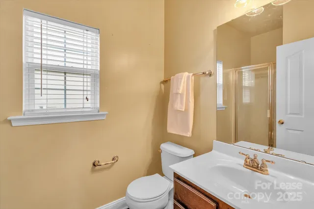 a bathroom with a sink vanity mirror and toilet