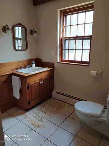 a bathroom with a toilet a sink and mirror