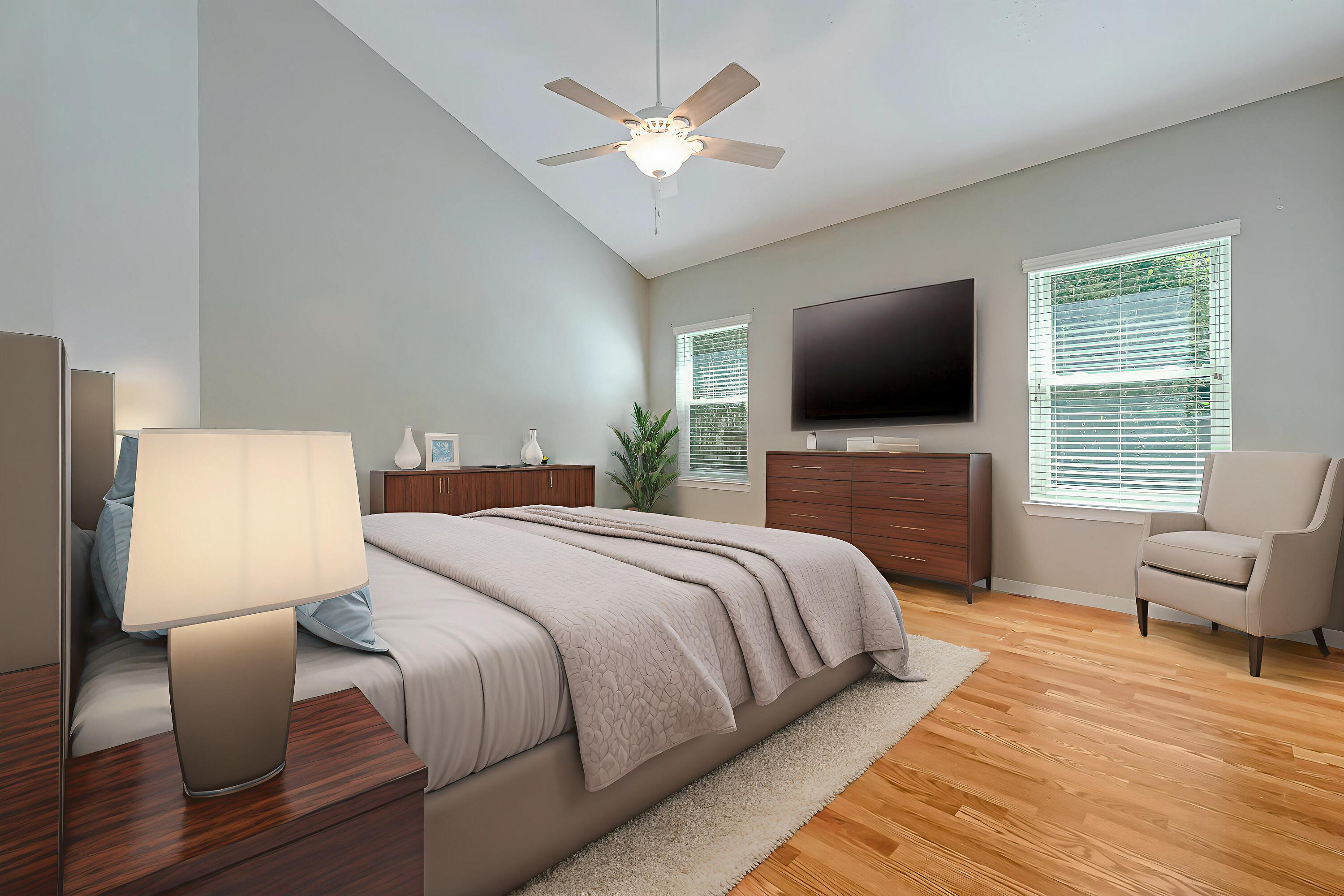 901 Shalimar Cove Shalimar, FL 32579 - Photo 30 of 63 a bedroom with a bed couch and a flat screen tv