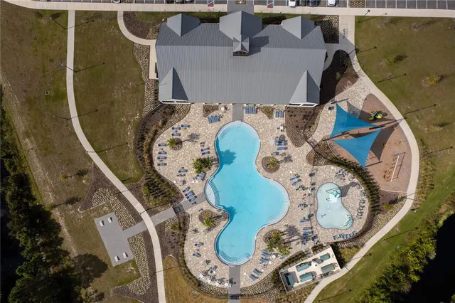 a view of a swimming pool and a yard