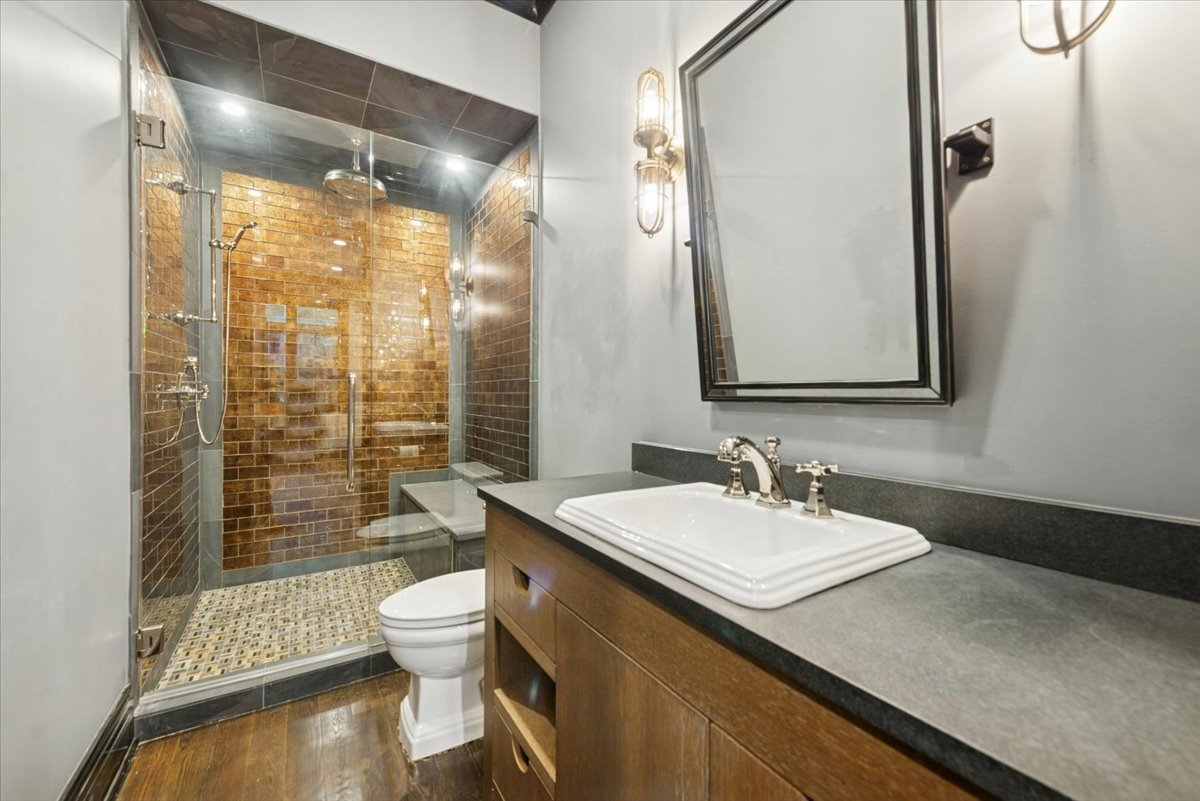 457 West Deming Place Chicago, IL 60614 - Photo 22 of 63 a bathroom with a sink a toilet and shower