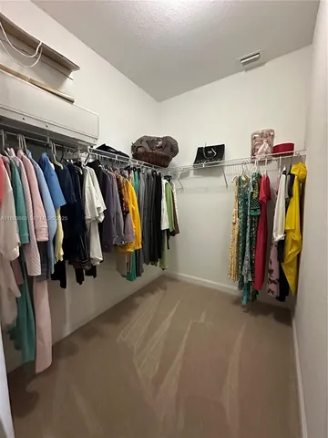 a view of walk in closet with clothes